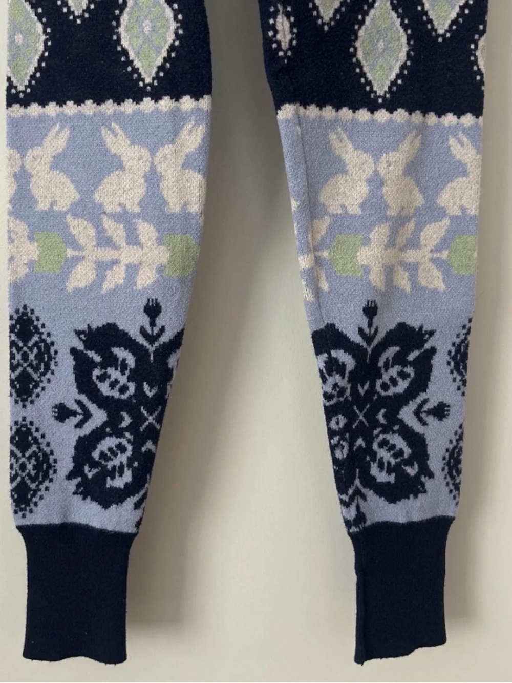 Free People Navy and Light Blue Patterned Knit Leggings